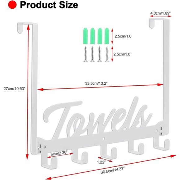 Over The Door Hooks, Towel Rack for Bathroom Towel Holder for Hanging Heavy Duty - Picture 3 of 6